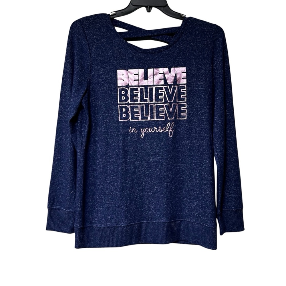 Xersion American Navy Long Sleeve Open Back Plus Blouse 2XL 201/2